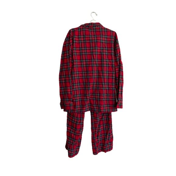 Castaway Men's Flannel Button Down Shirt Pajama Set Sleepwear Red Plaid Medium - Picture 2 of 3